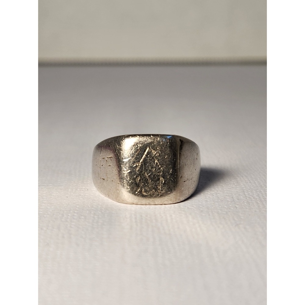 1970's VTG 10K Solid White Gold Signet Ring 9.69g Sz9.25 Navy Vet CPD Estate - Picture 5 of 16